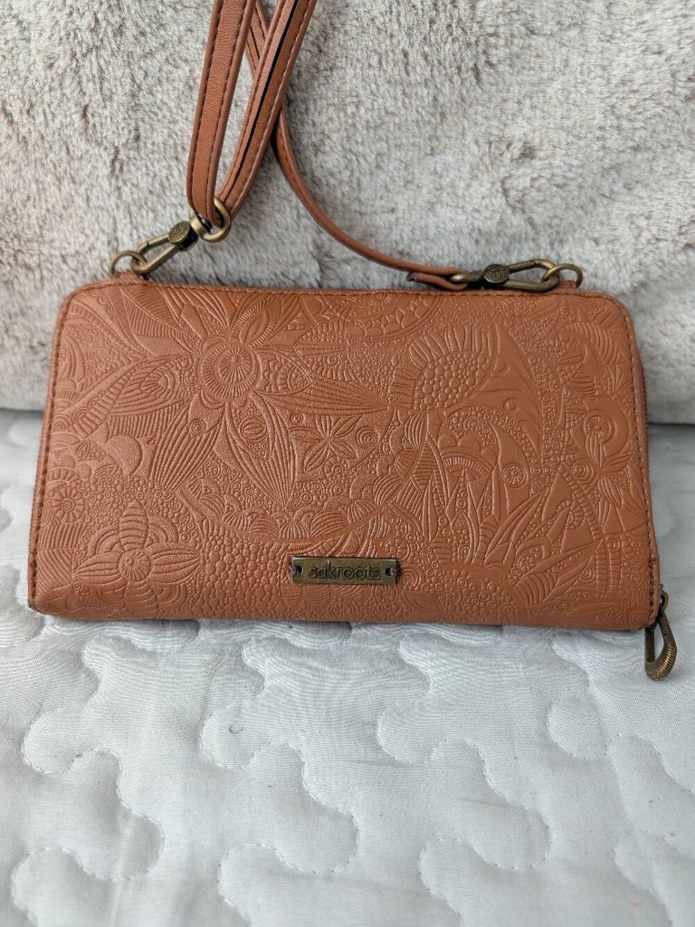 Sakroots Brown Leather Arcadia Phone Crossbody Bag